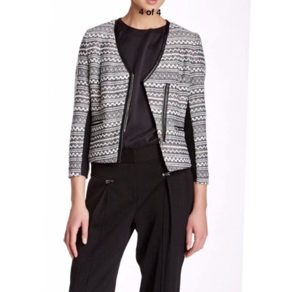 Rebecca Taylor Blazer Femme Fancy Tweed Crop Jacket Black White Size 4 - Picture 3 of 16